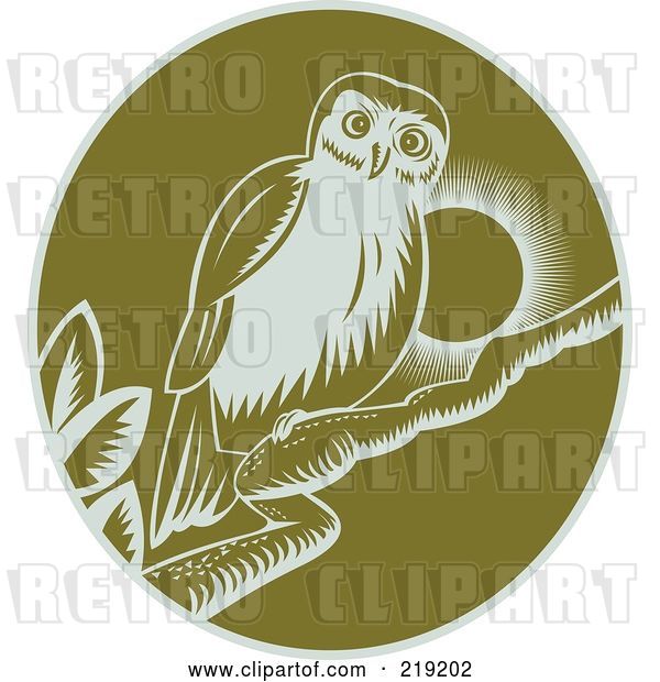 Vector Clip Art of Retro Green and White Perched Owl Logo