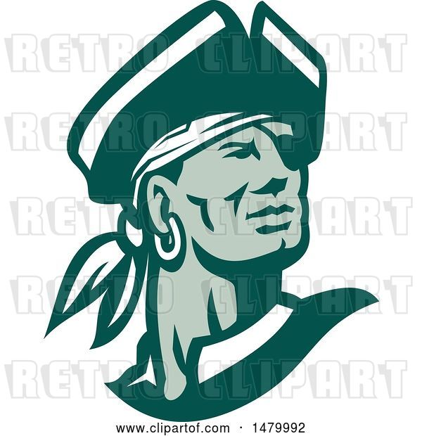 Vector Clip Art of Retro Green and White Pirate Captain Looking off to the Side