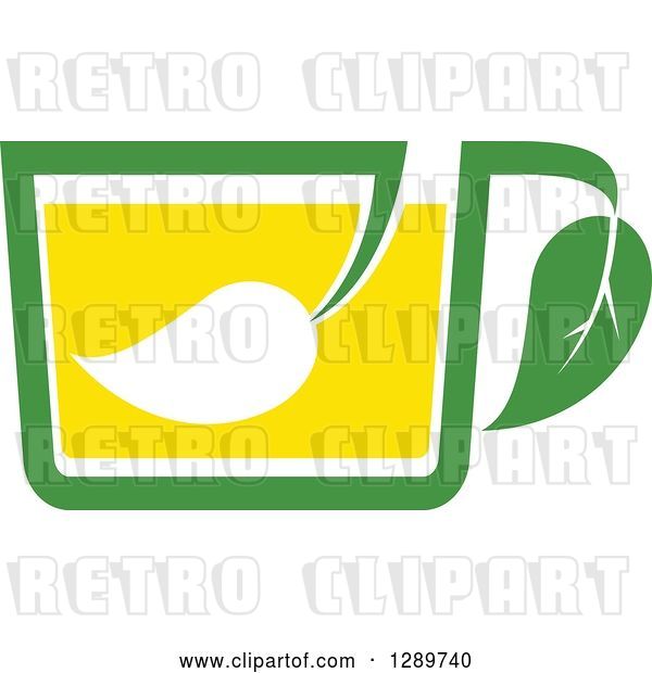 Vector Clip Art of Retro Green and Yellow Tea Cup with a Leaf 10