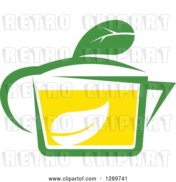 Vector Clip Art of Retro Green and Yellow Tea Cup with a Leaf 11