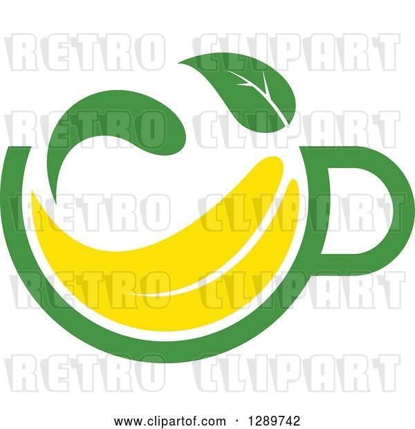 Vector Clip Art of Retro Green and Yellow Tea Cup with a Leaf 12