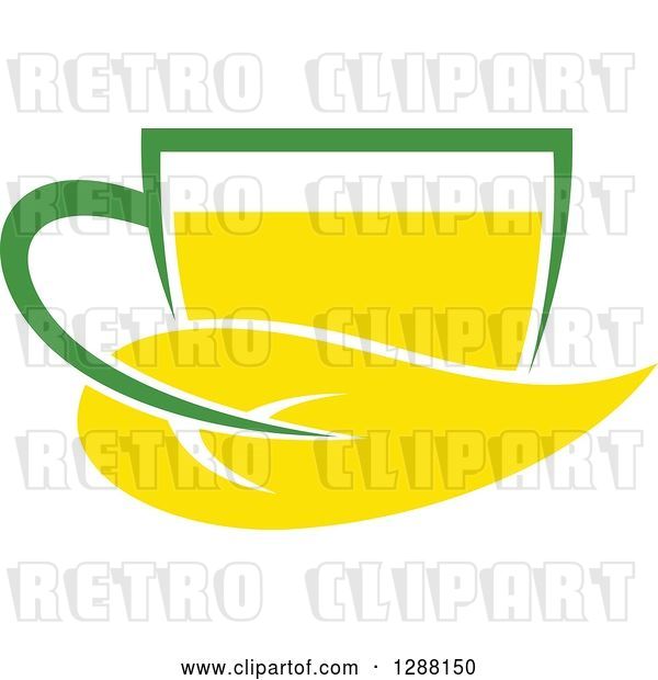 Vector Clip Art of Retro Green and Yellow Tea Cup with a Leaf 5