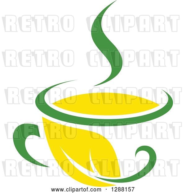 Vector Clip Art of Retro Green and Yellow Tea Cup with a Leaf 6