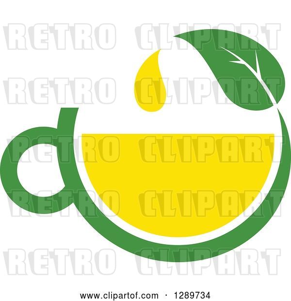 Vector Clip Art of Retro Green and Yellow Tea Cup with a Leaf 7