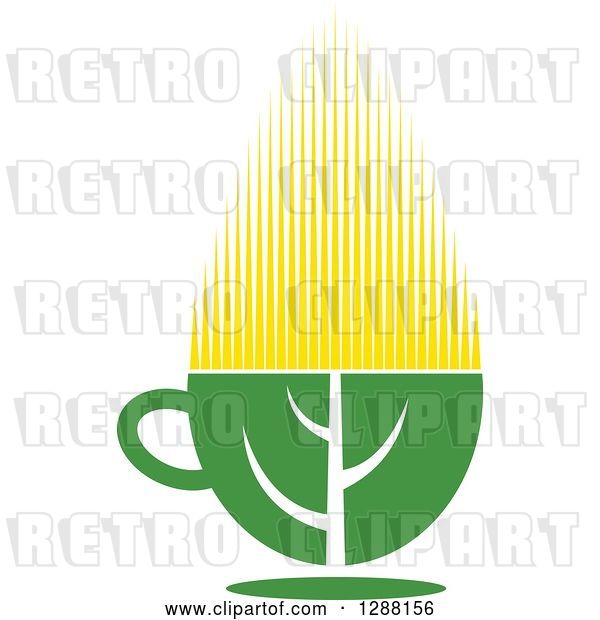 Vector Clip Art of Retro Green and Yellow Tea Cup with a Leaf 8