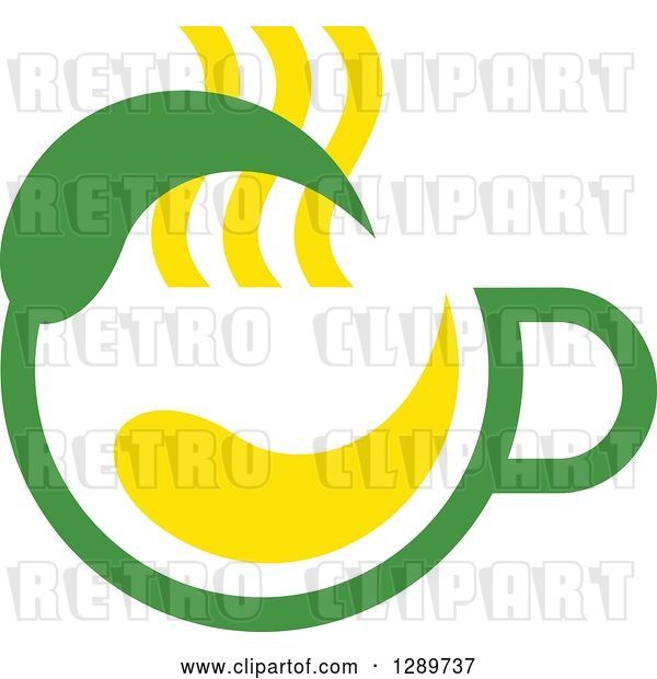 Vector Clip Art of Retro Green and Yellow Tea Cup with a Leaf 8