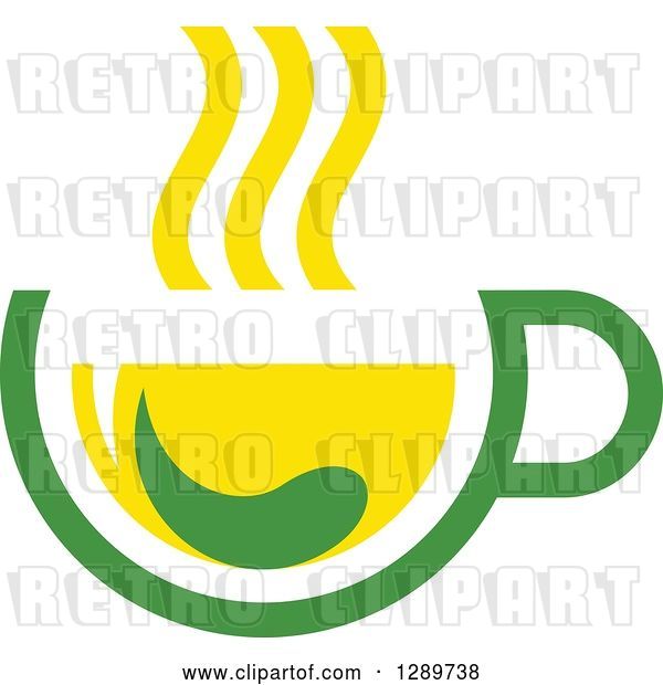 Vector Clip Art of Retro Green and Yellow Tea Cup with a Leaf 9