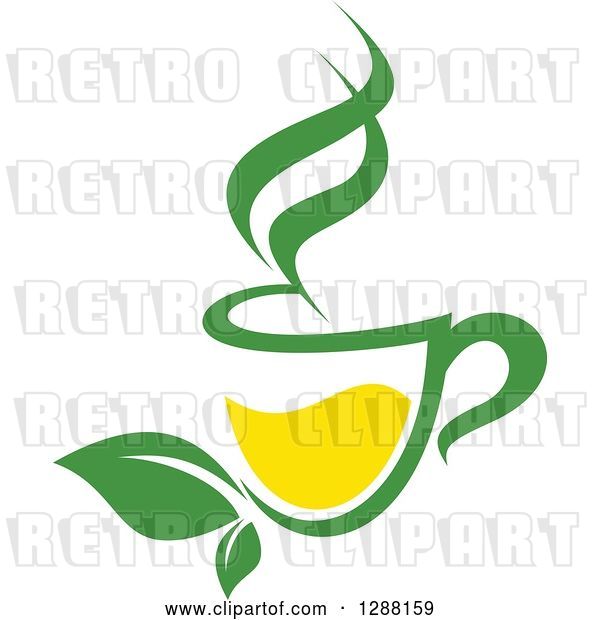 Vector Clip Art of Retro Green and Yellow Tea Cup with Leaves 4