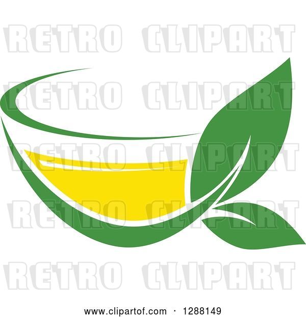 Vector Clip Art of Retro Green and Yellow Tea Cup with Leaves 5