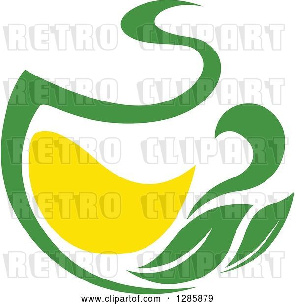 Vector Clip Art of Retro Green and Yellow Tea Cup with Leaves 8