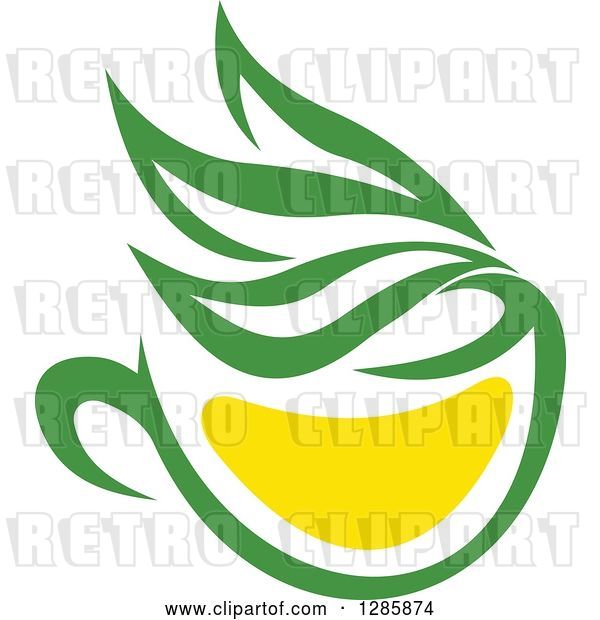 Vector Clip Art of Retro Green and Yellow Tea Cup with Leaves 9