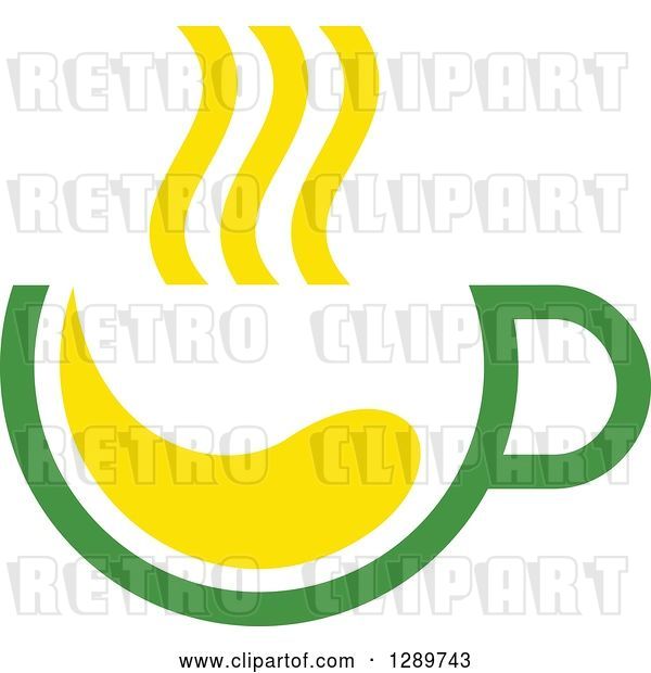 Vector Clip Art of Retro Green and Yellow Tea Cup with Steam 2