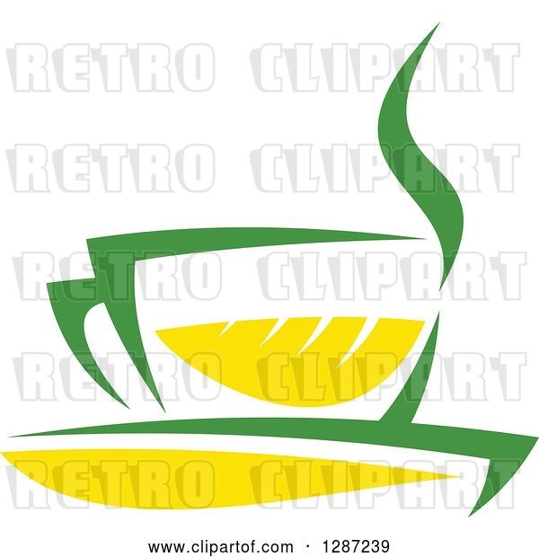 Vector Clip Art of Retro Green and Yellow Tea Cup with Steam