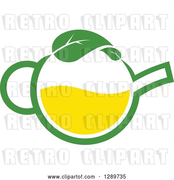 Vector Clip Art of Retro Green and Yellow Tea Pot with Leaves 10