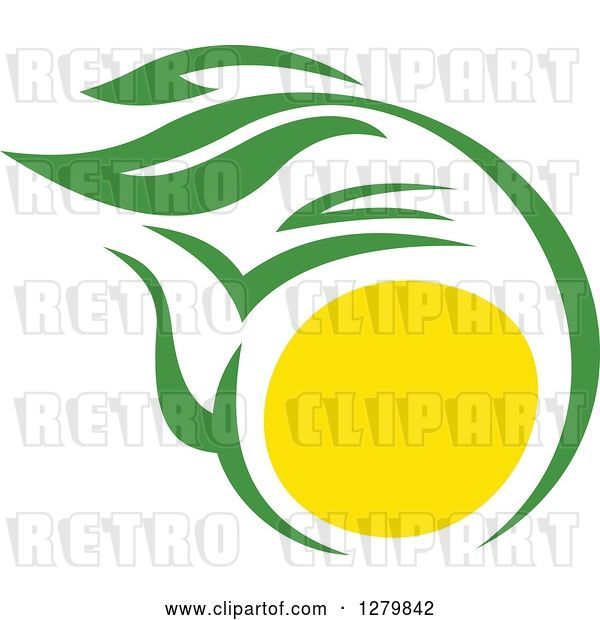 Vector Clip Art of Retro Green and Yellow Tea Pot with Leaves 2