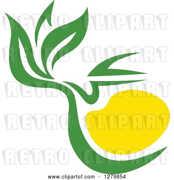 Vector Clip Art of Retro Green and Yellow Tea Pot with Leaves 3