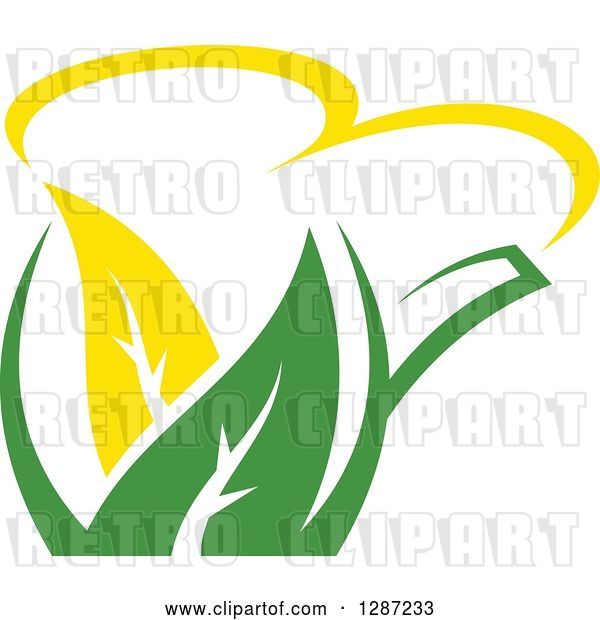 Vector Clip Art of Retro Green and Yellow Tea Pot with Leaves 7