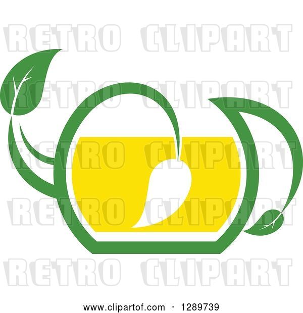 Vector Clip Art of Retro Green and Yellow Tea Pot with Leaves 9