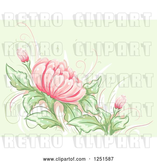 Vector Clip Art of Retro Green Background with Pink Lilies