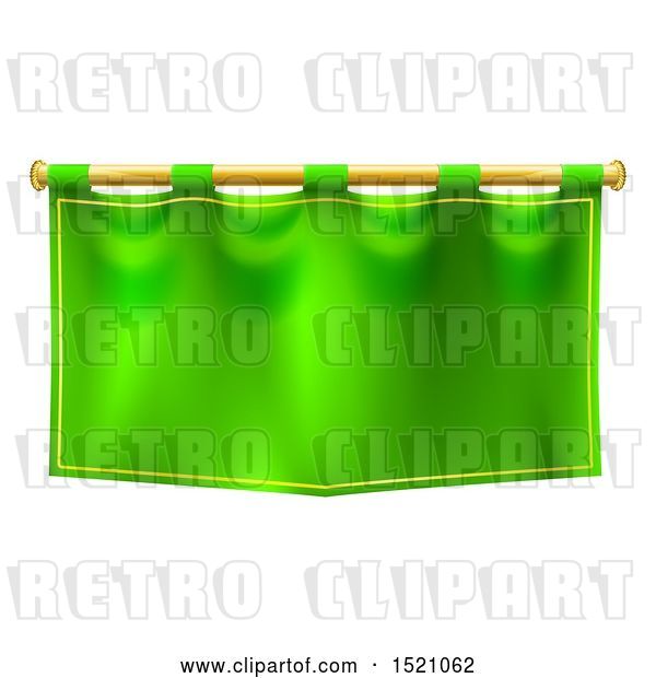 Vector Clip Art of Retro Green Banner Suspended from a Golden Pole
