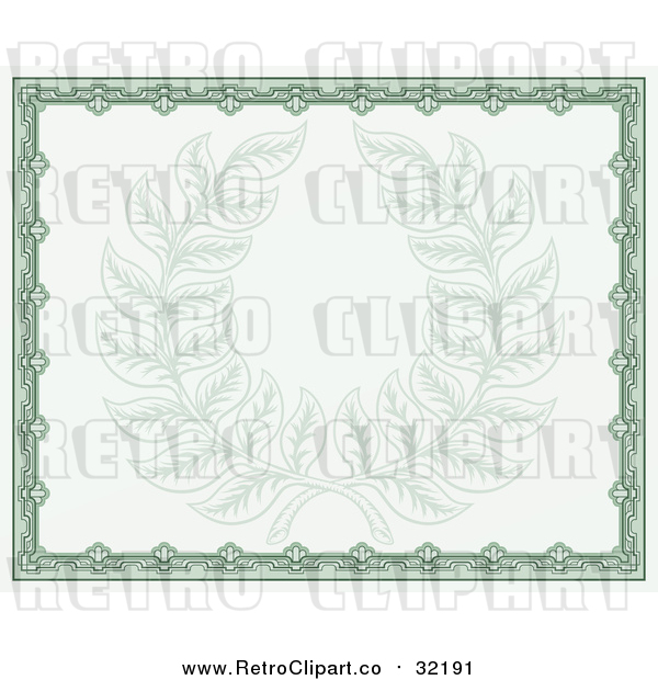 Vector Clip Art of Retro Green Certificate with Laurel Wreath