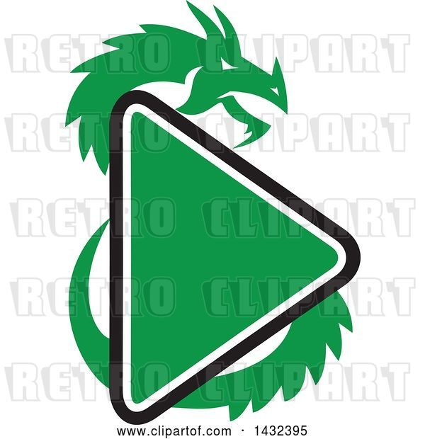 Vector Clip Art of Retro Green Dragon and a Play Button