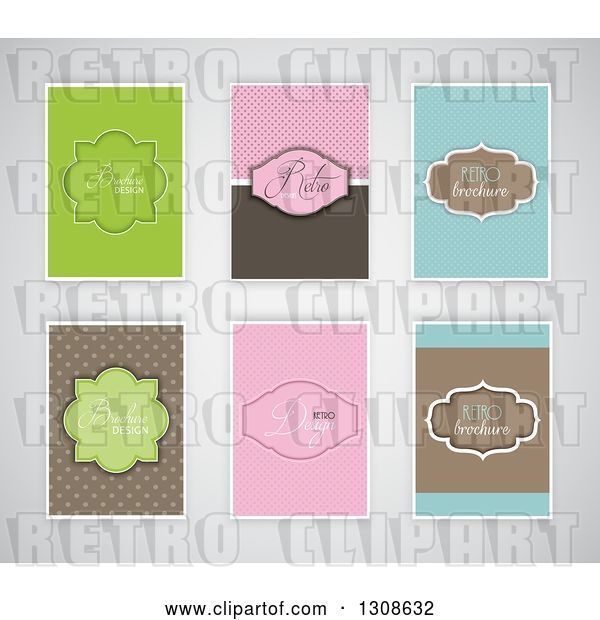 Vector Clip Art of Retro Green, Pink and Blue Brochure Templates with Sample Text, on Gray
