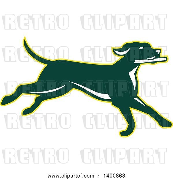 Vector Clip Art of Retro Green Pointer Dog Running