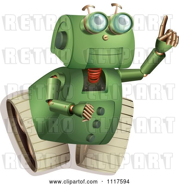 Vector Clip Art of Retro Green Rover Robot Pointing and Looking up
