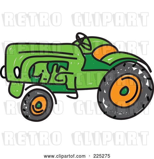 Vector Clip Art of Retro Green Sketched Tractor