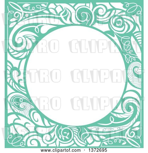 Vector Clip Art of Retro Green Swirl Floral Frame