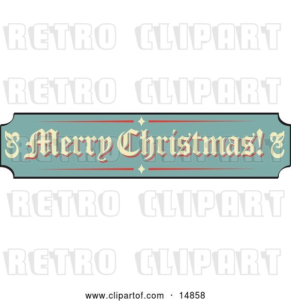 Vector Clip Art of Retro Green, Tan and Red Sign Reading Merry Christmas!