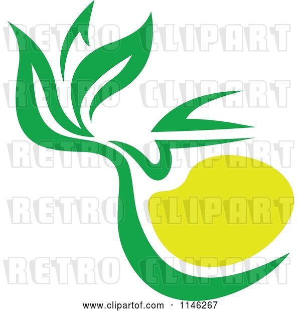 Vector Clip Art of Retro Green Tea Cup with Lemon and Leaves 4
