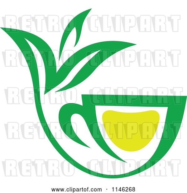 Vector Clip Art of Retro Green Tea Cup with Lemon and Leaves 5