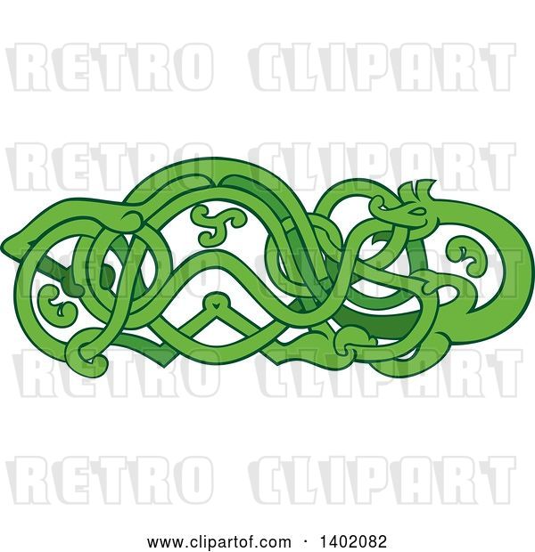 Vector Clip Art of Retro Green Urnes Snake with an Extended Stomach