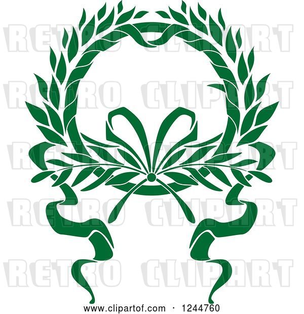 Vector Clip Art of Retro Green Wreath with a Ribbon