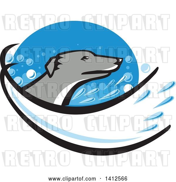 Vector Clip Art of Retro Greyhound Dog Head with a Splash of Water in a Blue Oval