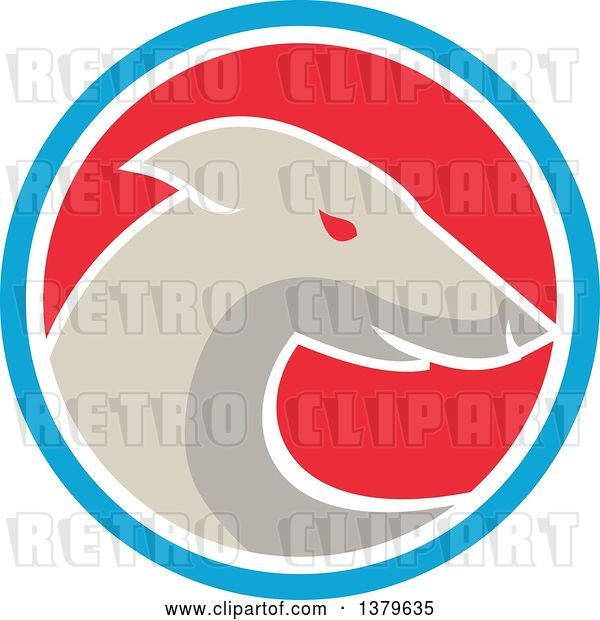 Vector Clip Art of Retro Greyhound Dog in a Blue White and Red Circle