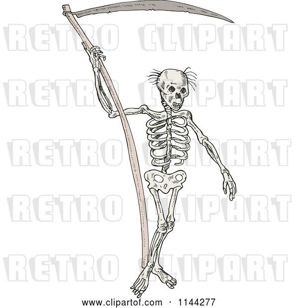 Vector Clip Art of Retro Grim Reaper Skeleton with a Scythe