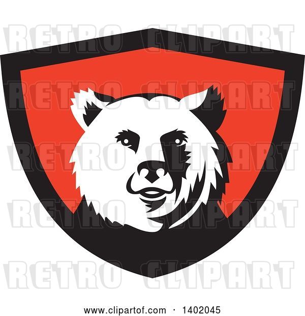 Vector Clip Art of Retro Grizzly Bear Head in a Black and Red Shield