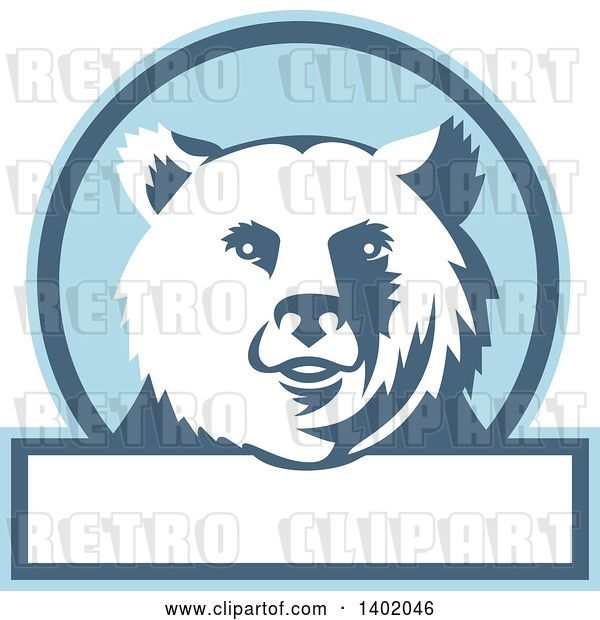 Vector Clip Art of Retro Grizzly Bear Head in a Blue and White Circle with Text Space