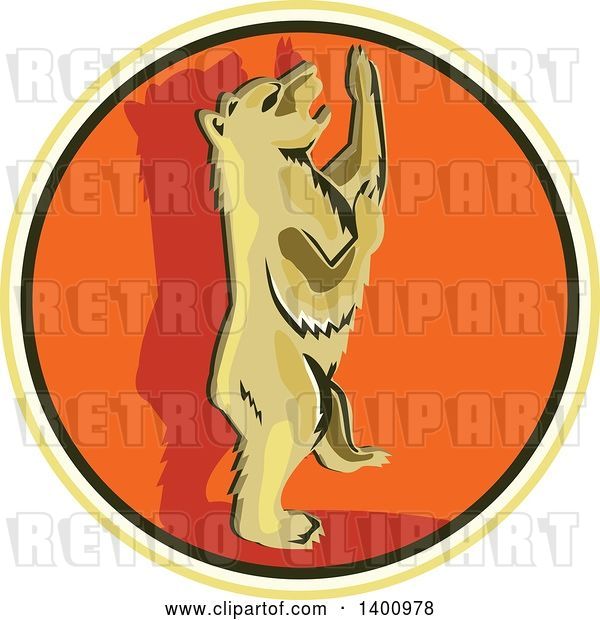 Vector Clip Art of Retro Grizzly Bear Standing Upright in a Circle