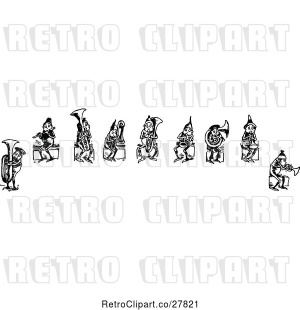 Vector Clip Art of Retro Group of Boys Playing Instruments