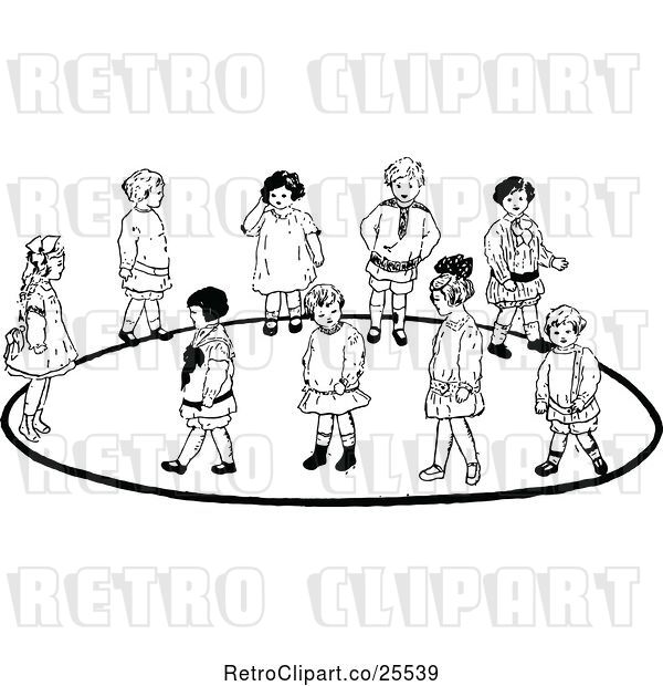 Vector Clip Art of Retro Group of KChildren Playing a Game