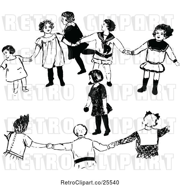 Vector Clip Art of Retro Group of KChildren Playing a Game