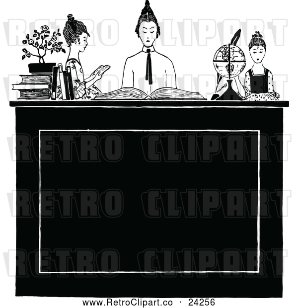 Vector Clip Art of Retro Group of Ladies Studying