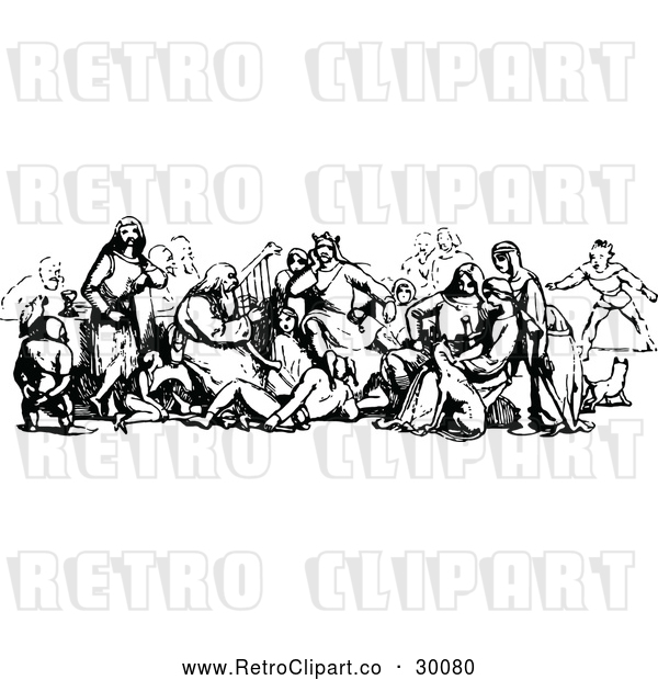 Vector Clip Art of Retro Group of Medieval People