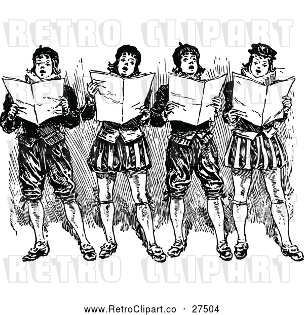Vector Clip Art of Retro Group of Singing Boys