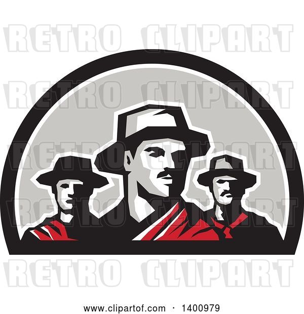 Vector Clip Art of Retro Group of Three Gaucho Cattle Ranchers in a Half Circle