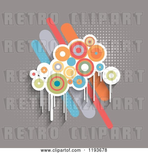 Vector Clip Art of Retro Grungy Circles over Bars on Gray with Halftone